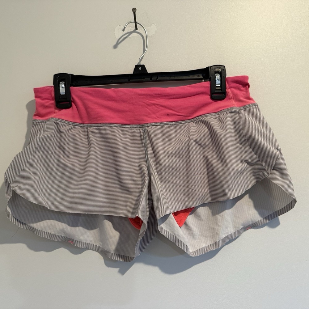 Lululemon‎ Run Speed Short Naked Seam Gray Pink Size 6 Wee Stripe Tiny Spot ✔️🤳 - Picture 8 of 10